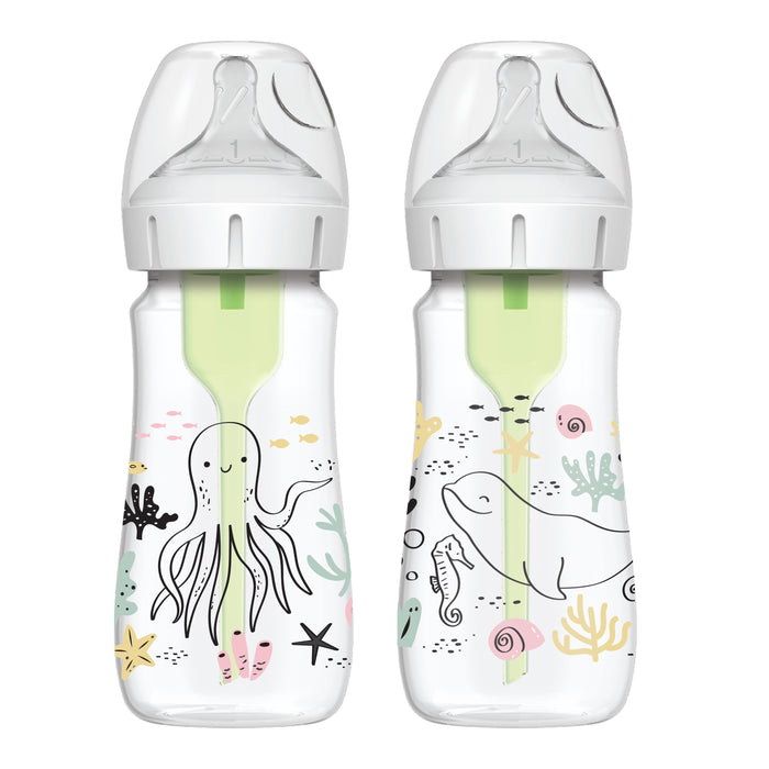 Dr Brown's Anti-Colic Options+ Wide-Neck Baby Bottle, 9oz/270ml, 2-Pack - Designs