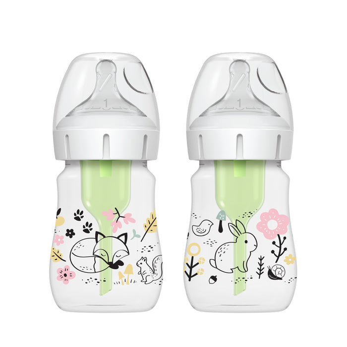 Dr Brown's Anti-Colic Options+ Wide-Neck Baby Bottle, 5oz/150ml, 2-Pack - Designs