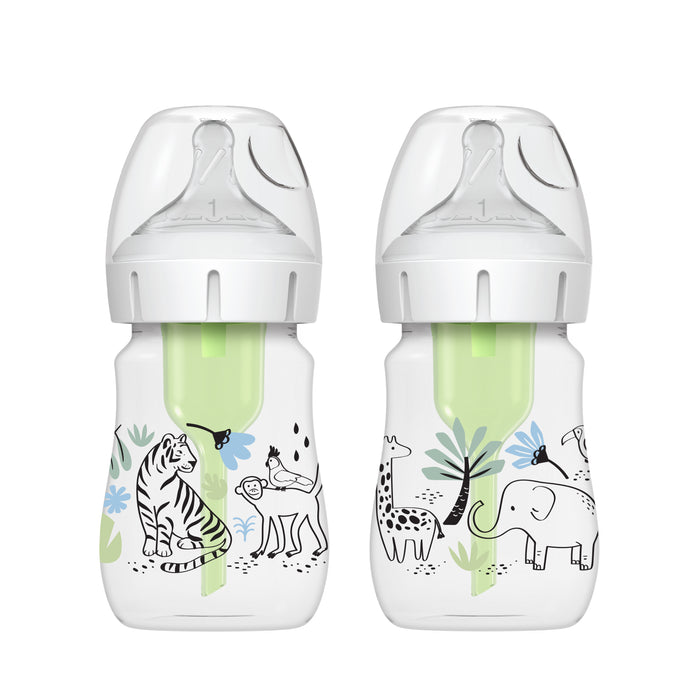 Dr Brown's Anti-Colic Options+ Wide-Neck Baby Bottle, 5oz/150ml, 2-Pack - Designs