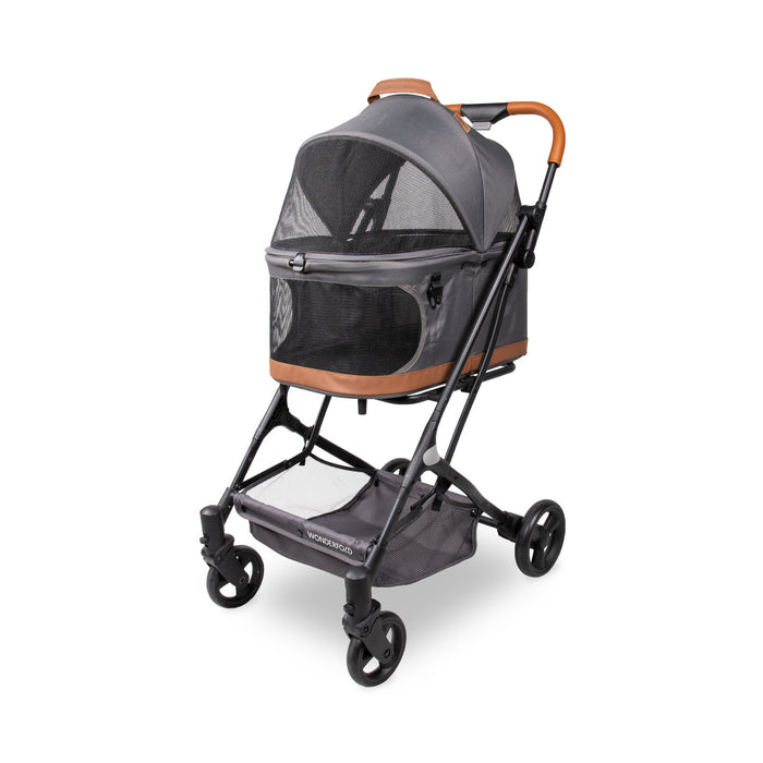 Folding Pet Stroller with Zipperless Entry & Reversible Handle Bar